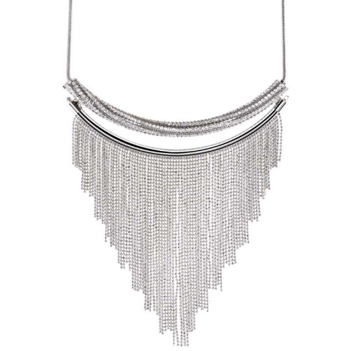 Collier CRYSTAL TUBES White Silver Plastron à frange Rivière Argenté et Blanc Rhodium Cristaux sertis