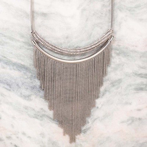 Collier CRYSTAL TUBES White Silver Plastron à...