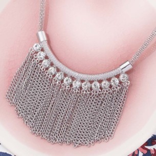 Collier CAIDAL White Silver Plastron pavé à frange...