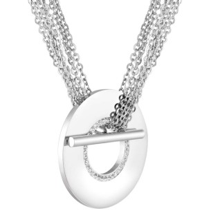 Collier ARGOS White Silver Ras de cou multirangs à pendentif Géométrique Argenté et Blanc Acier inoxydable Cristal 2